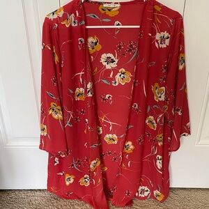 Floral Coral Kimono Cardigan